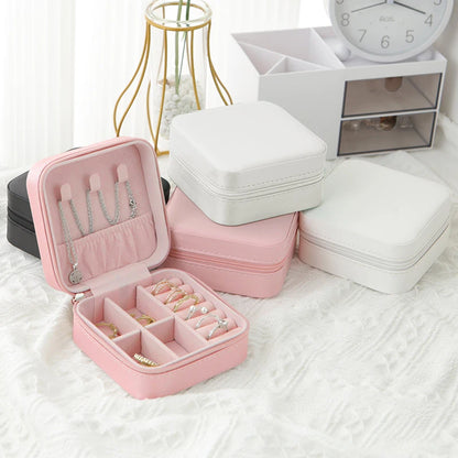 1pcs Single Layer Storage Box Ladies Travel Leather Jewelry Box Classic Black Pure White Fashion Pink Storage Box