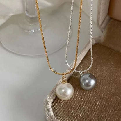 Charms Fine Snake Bone Chain Pearl Necklace for Women Elegant Grey and White Pendant Accessories Girls Neck Jewelry Versatile