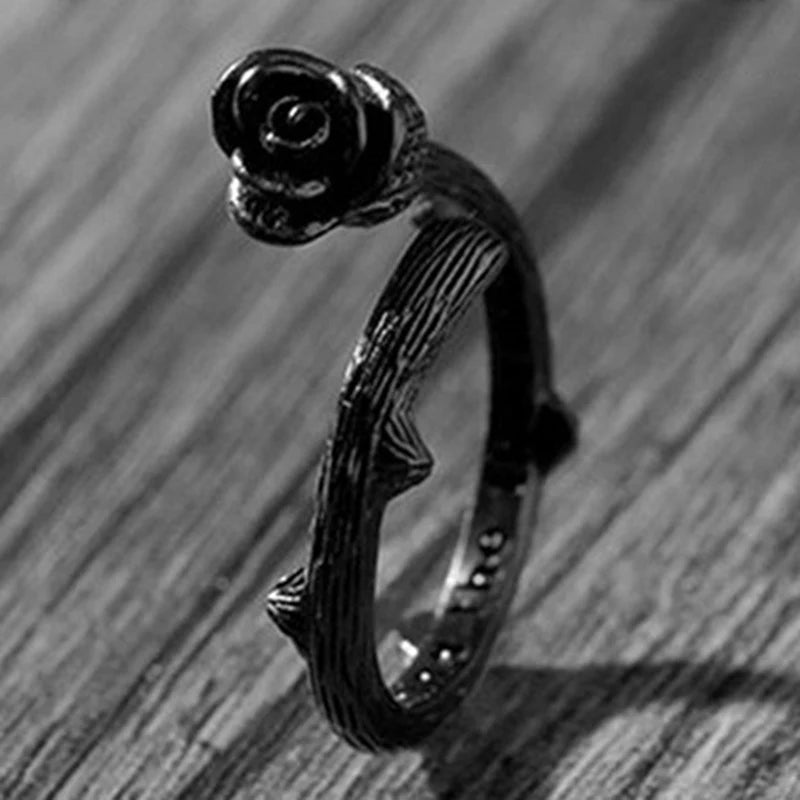 Black Rose Flower Open Rings For Women Jewelry Adjustable Ring Circle Womens Christmas Club Party Accessories Gift