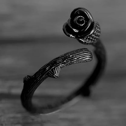 Black Rose Flower Open Rings For Women Jewelry Adjustable Ring Circle Womens Christmas Club Party Accessories Gift