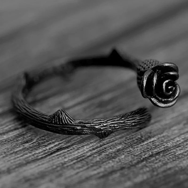 Black Rose Flower Open Rings For Women Jewelry Adjustable Ring Circle Womens Christmas Club Party Accessories Gift